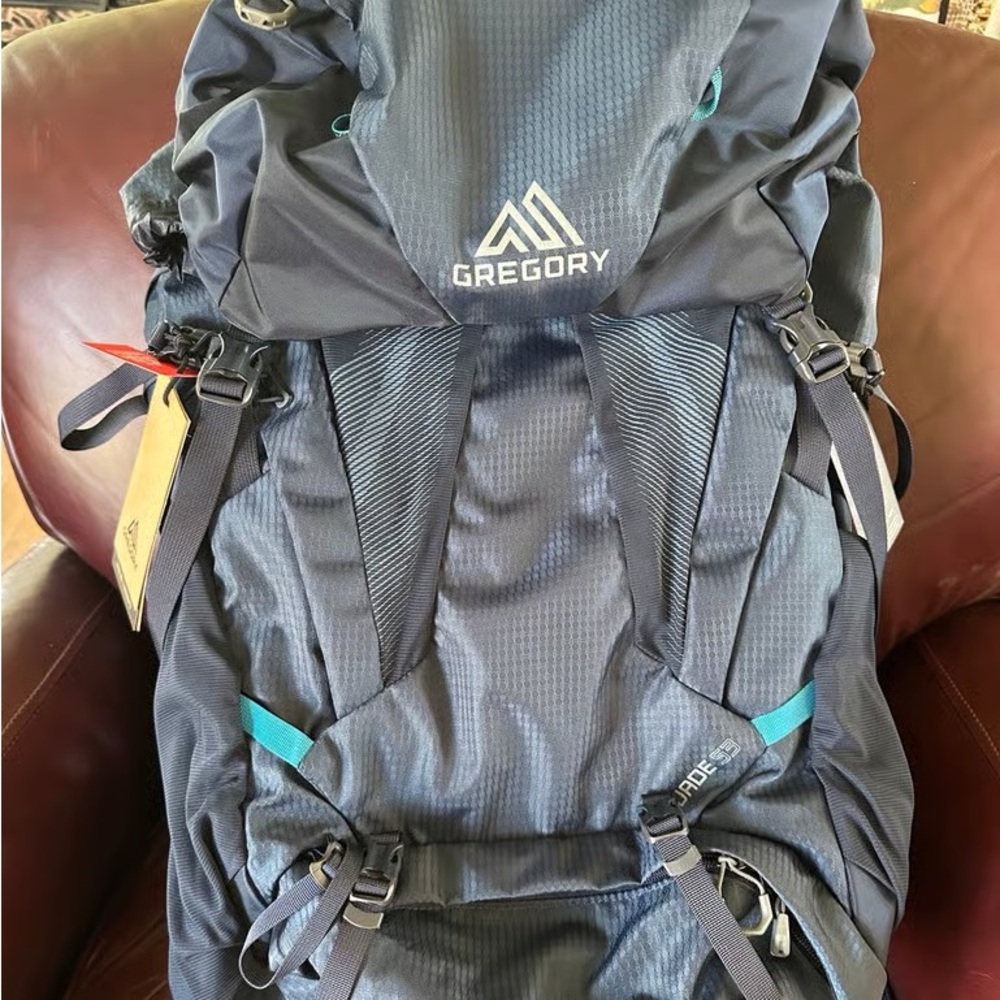 Gregory Dark Gray Hiking Backpack with Teal Accents